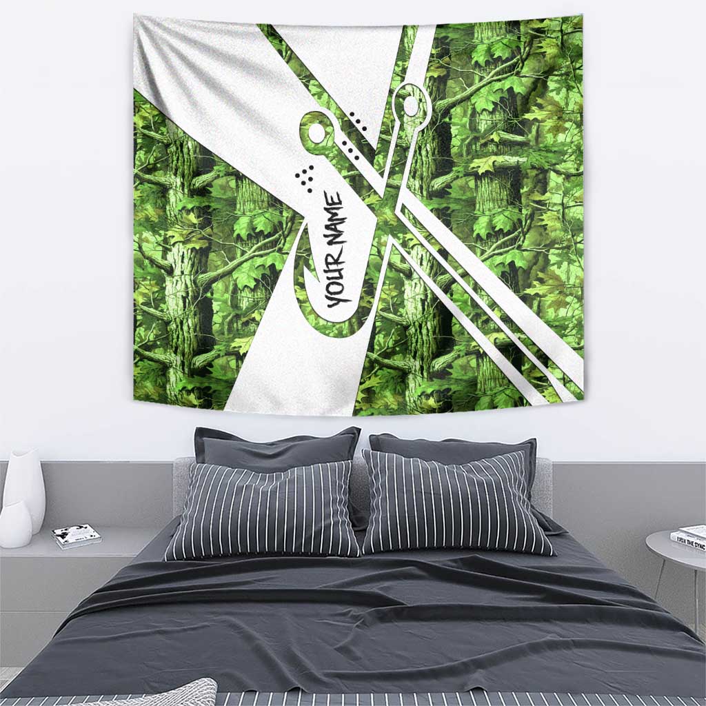 Custom Fishing Hook Tapestry with Green Jungle Leaf Pattern and White Split Design - Wonder Print Shop