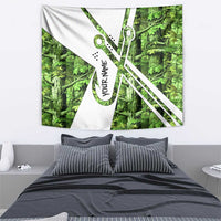 Custom Fishing Hook Tapestry with Green Jungle Leaf Pattern and White Split Design - Wonder Print Shop