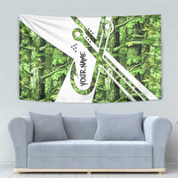 Custom Fishing Hook Tapestry with Green Jungle Leaf Pattern and White Split Design - Wonder Print Shop