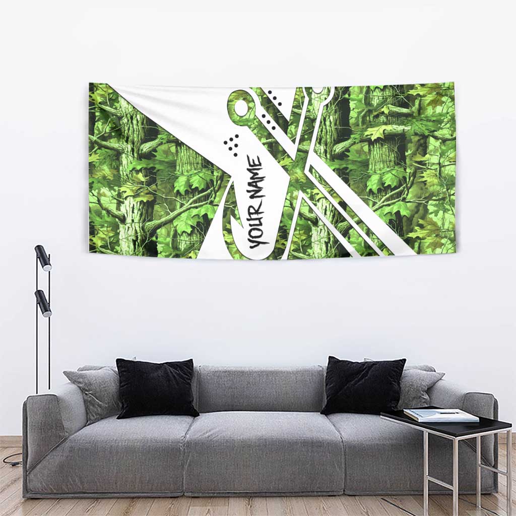 Custom Fishing Hook Tapestry with Green Jungle Leaf Pattern and White Split Design - Wonder Print Shop