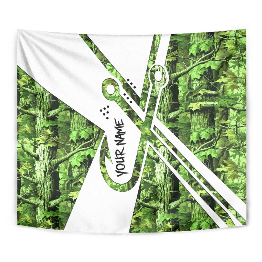 Custom Fishing Hook Tapestry with Green Jungle Leaf Pattern and White Split Design - Wonder Print Shop