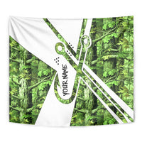Custom Fishing Hook Tapestry with Green Jungle Leaf Pattern and White Split Design - Wonder Print Shop