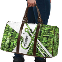 Custom Fishing Hook Travel Bag with Green Jungle Leaf Pattern and White Split Design - Wonder Print Shop