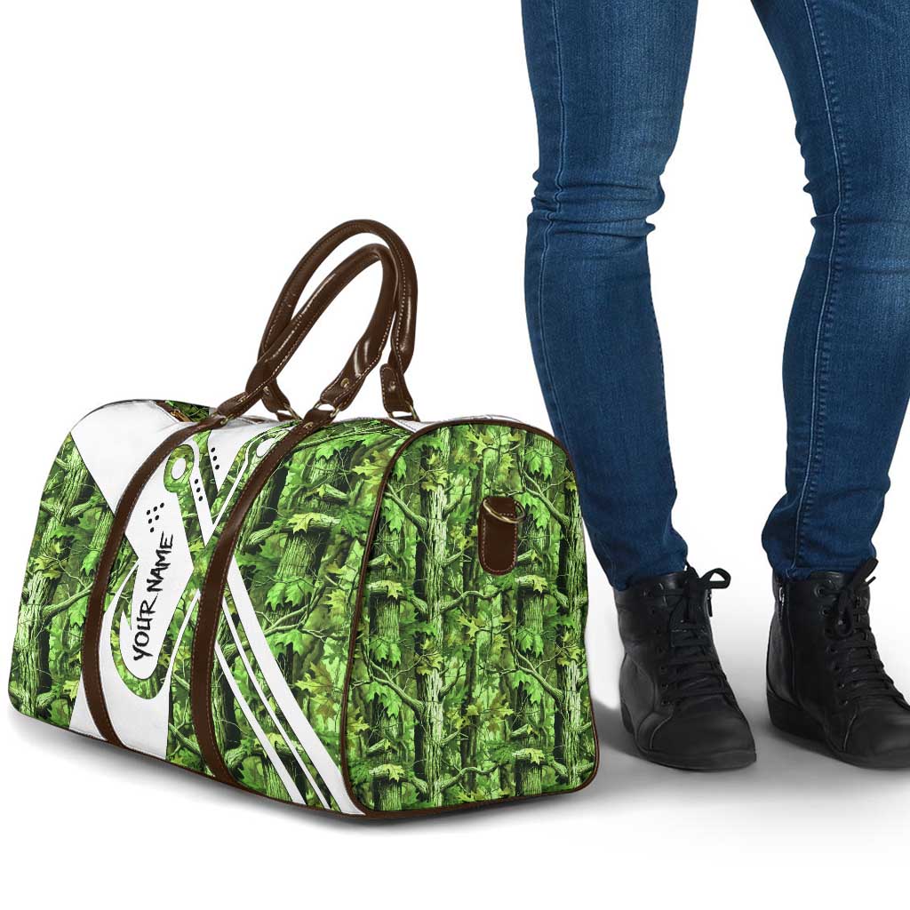 Custom Fishing Hook Travel Bag with Green Jungle Leaf Pattern and White Split Design - Wonder Print Shop