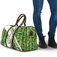 Custom Fishing Hook Travel Bag with Green Jungle Leaf Pattern and White Split Design - Wonder Print Shop