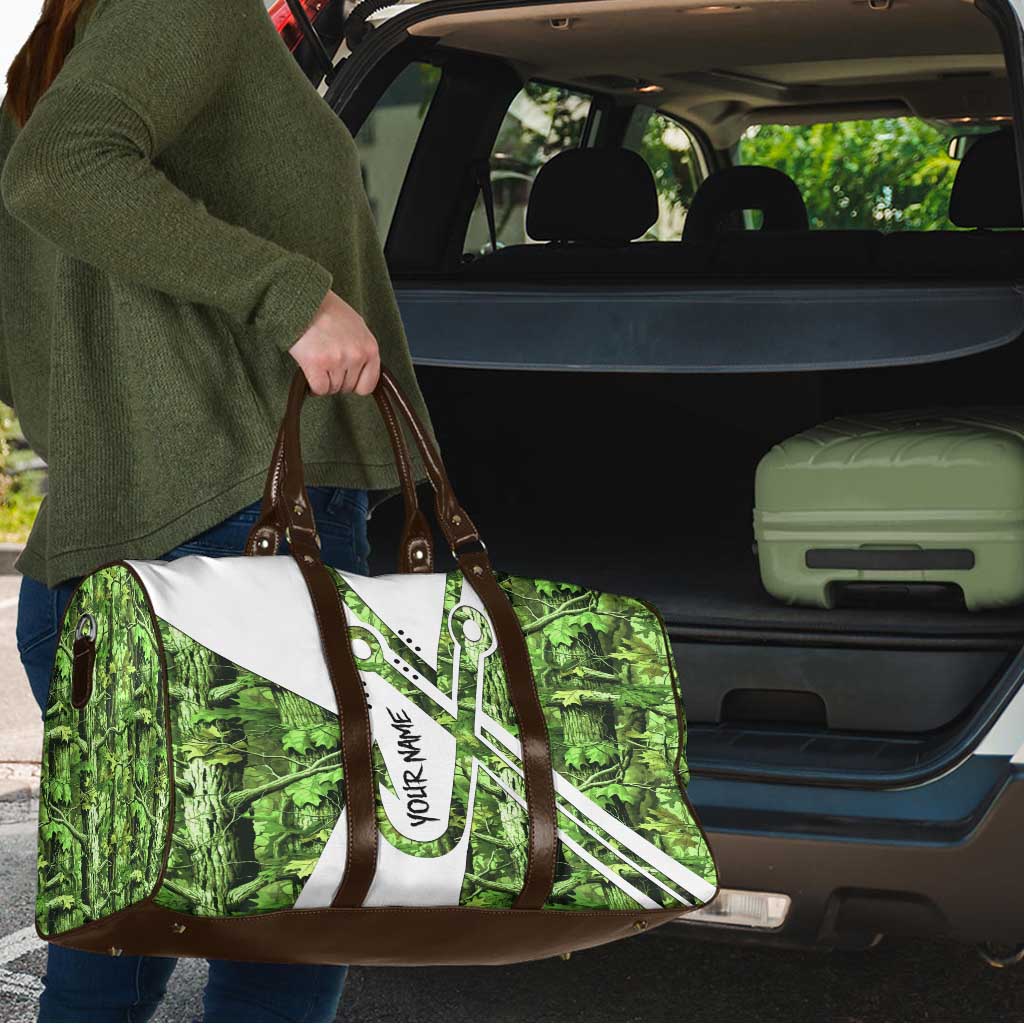Custom Fishing Hook Travel Bag with Green Jungle Leaf Pattern and White Split Design - Wonder Print Shop