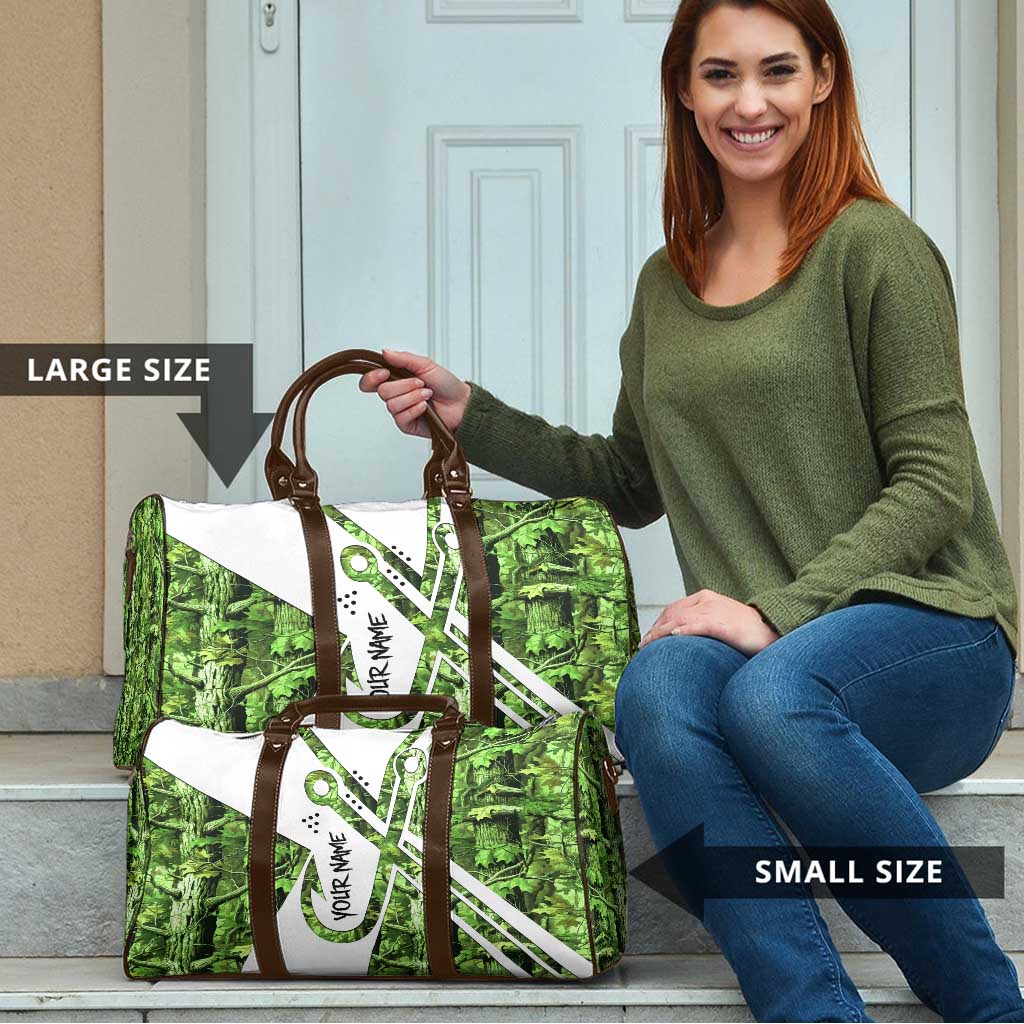 Custom Fishing Hook Travel Bag with Green Jungle Leaf Pattern and White Split Design - Wonder Print Shop
