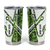Custom Fishing Hook Tumbler Cup with Green Jungle Leaf Pattern and White Split Design - Wonder Print Shop