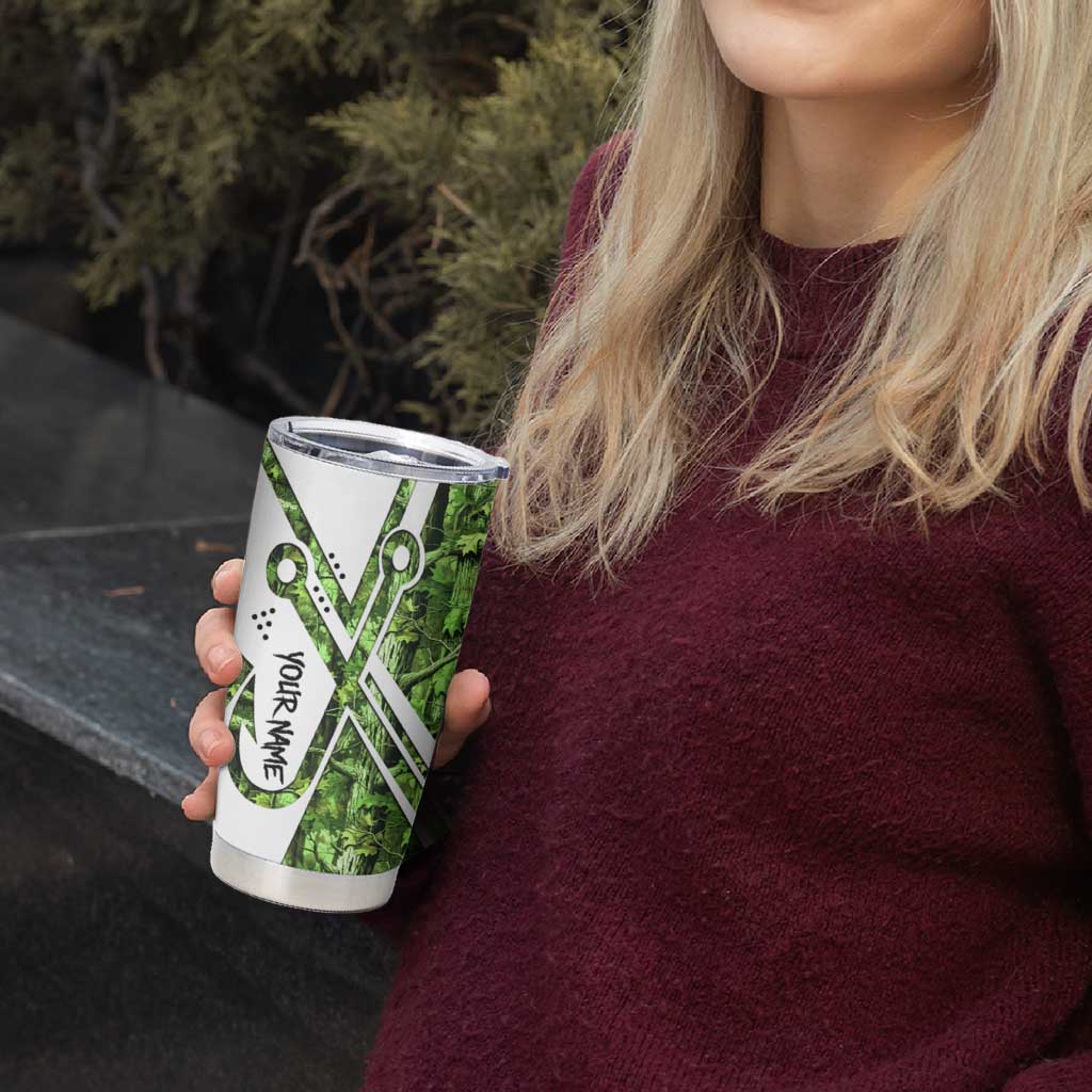 Custom Fishing Hook Tumbler Cup with Green Jungle Leaf Pattern and White Split Design - Wonder Print Shop