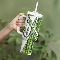 Custom Fishing Hook Tumbler With Handle with Green Jungle Leaf Pattern and White Split Design - Wonder Print Shop