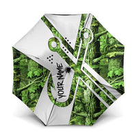 Custom Fishing Hook Umbrella with Green Jungle Leaf Pattern and White Split Design - Wonder Print Shop