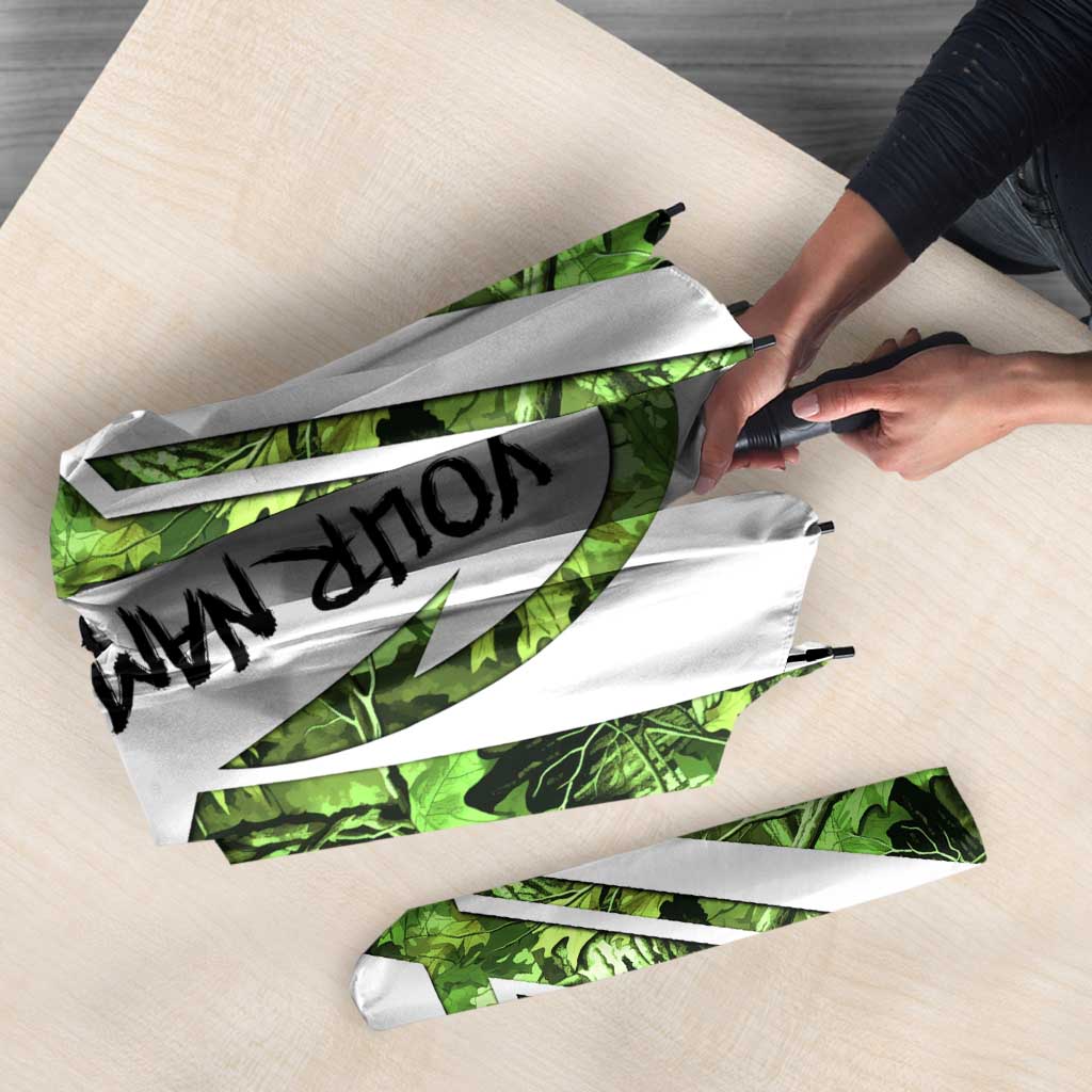 Custom Fishing Hook Umbrella with Green Jungle Leaf Pattern and White Split Design - Wonder Print Shop