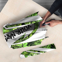 Custom Fishing Hook Umbrella with Green Jungle Leaf Pattern and White Split Design - Wonder Print Shop