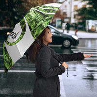 Custom Fishing Hook Umbrella with Green Jungle Leaf Pattern and White Split Design - Wonder Print Shop