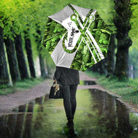 Custom Fishing Hook Umbrella with Green Jungle Leaf Pattern and White Split Design - Wonder Print Shop
