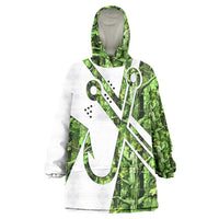 Custom Fishing Hook Wearable Blanket Hoodie with Green Jungle Leaf Pattern and White Split Design - Wonder Print Shop