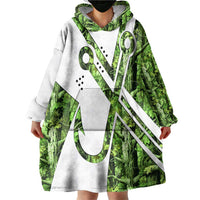 Custom Fishing Hook Wearable Blanket Hoodie with Green Jungle Leaf Pattern and White Split Design - Wonder Print Shop