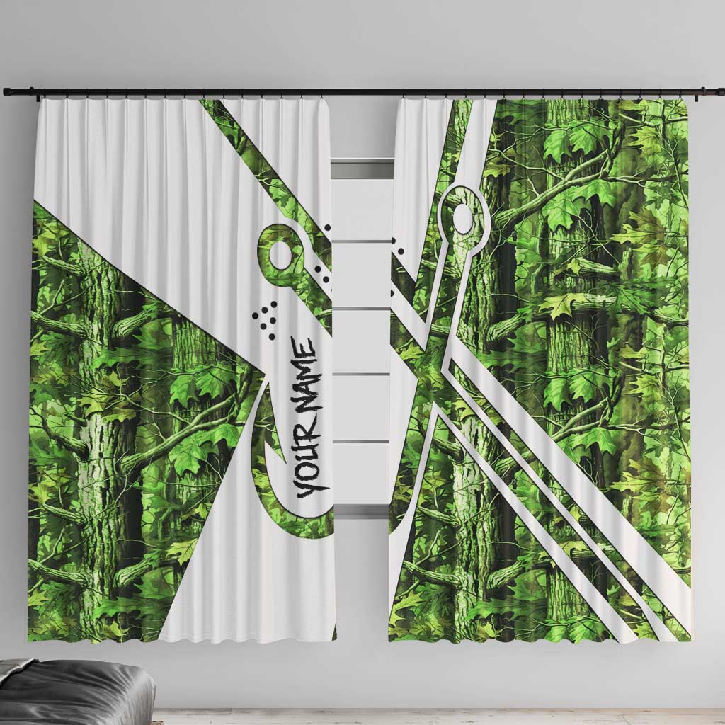 Custom Fishing Hook Window Curtain with Green Jungle Leaf Pattern and White Split Design - Wonder Print Shop