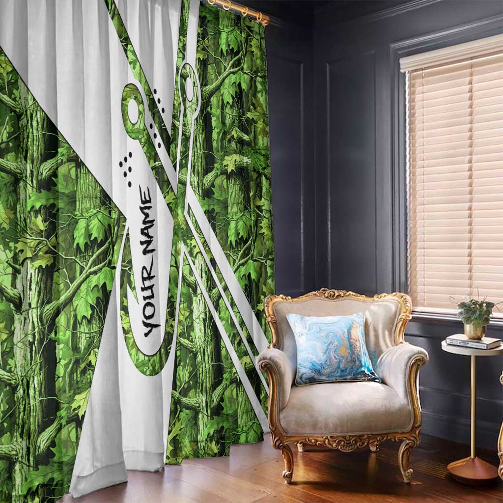 Custom Fishing Hook Window Curtain with Green Jungle Leaf Pattern and White Split Design - Wonder Print Shop