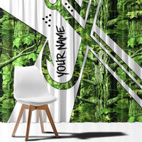 Custom Fishing Hook Window Curtain with Green Jungle Leaf Pattern and White Split Design - Wonder Print Shop