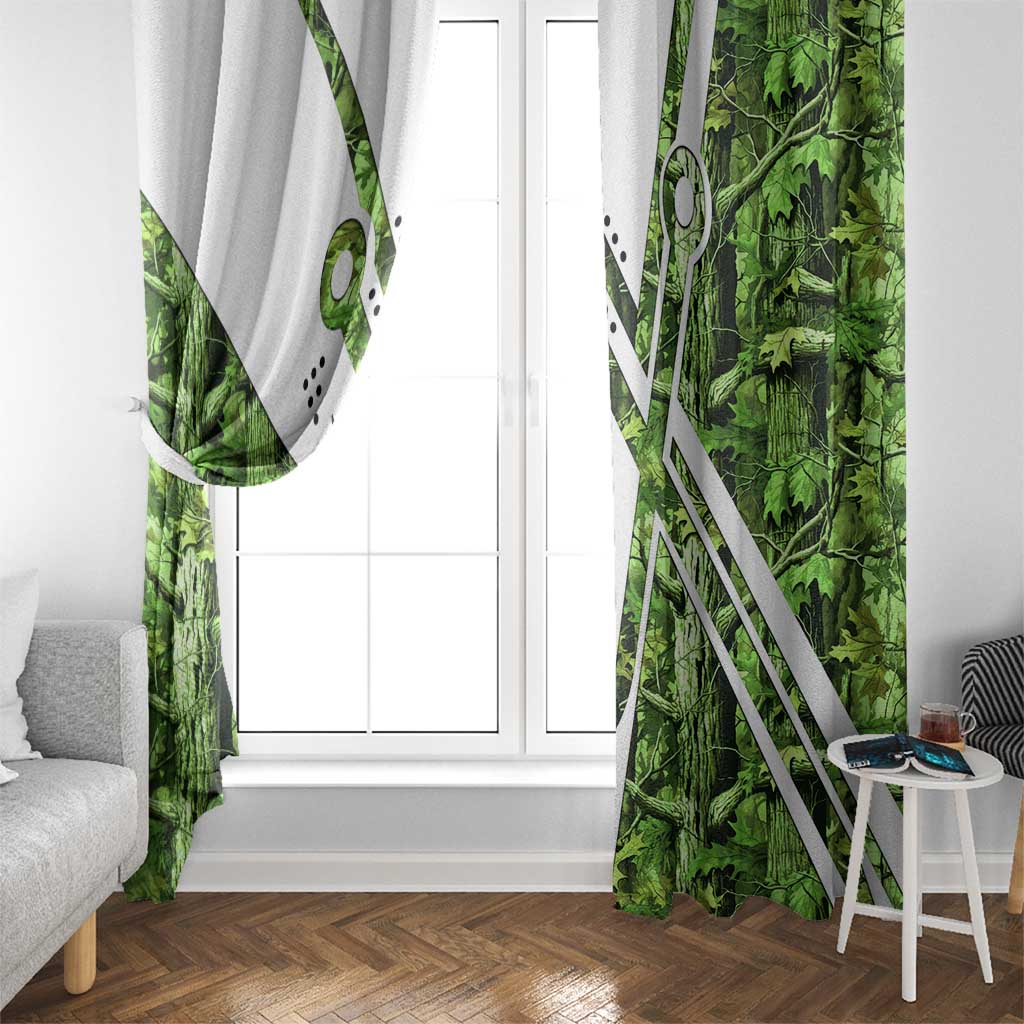 Custom Fishing Hook Window Curtain with Green Jungle Leaf Pattern and White Split Design - Wonder Print Shop