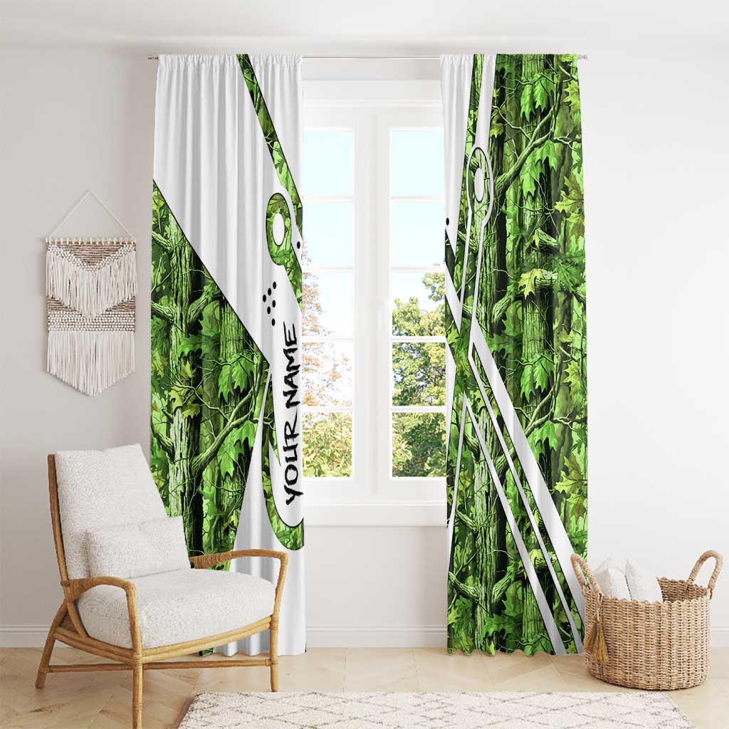 Custom Fishing Hook Window Curtain with Green Jungle Leaf Pattern and White Split Design - Wonder Print Shop