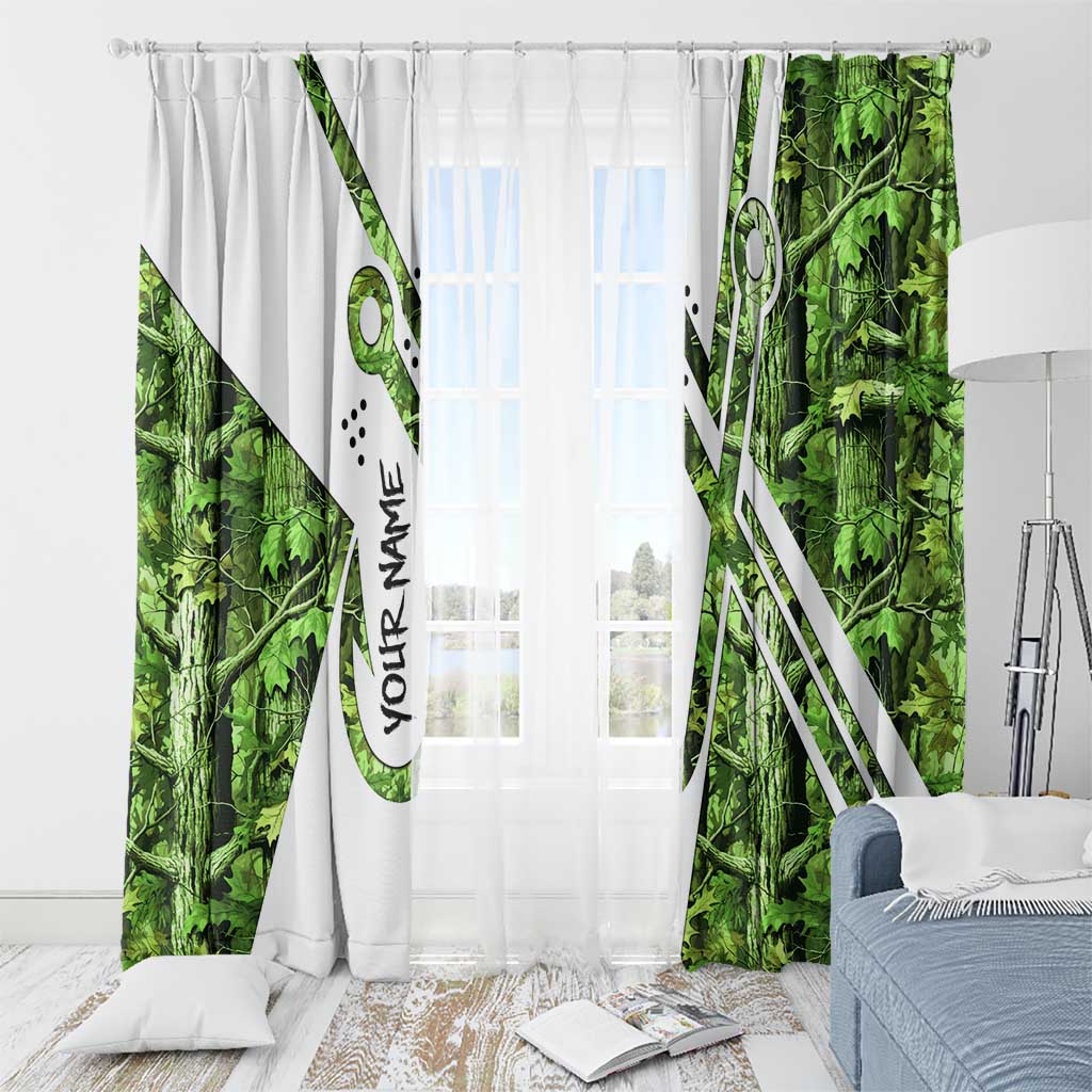 Custom Fishing Hook Window Curtain with Green Jungle Leaf Pattern and White Split Design - Wonder Print Shop