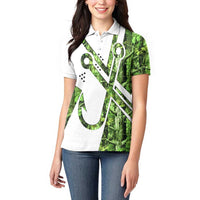 Custom Fishing Hook Women Polo Shirt with Green Jungle Leaf Pattern and White Split Design - Wonder Print Shop