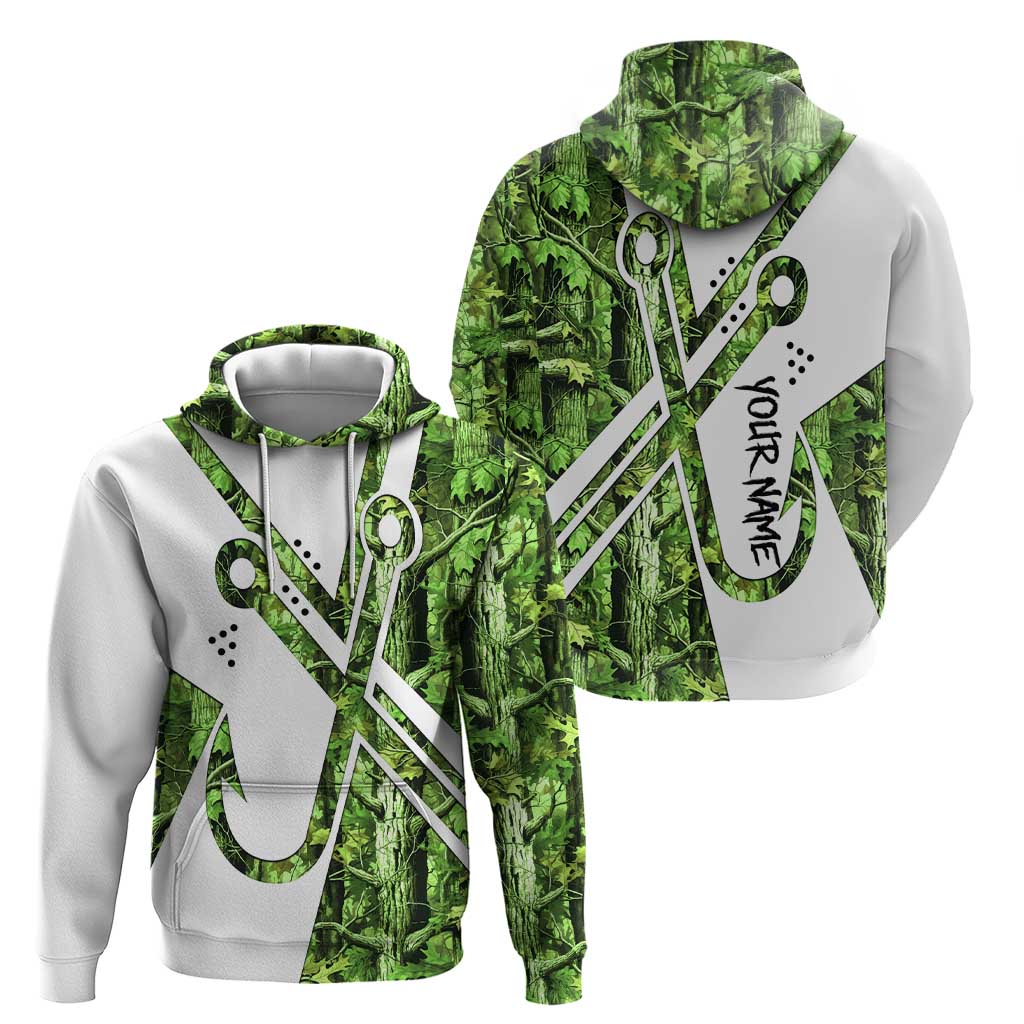 Custom Fishing Hook Zip Hoodie with Green Jungle Leaf Pattern and White Split Design - Wonder Print Shop
