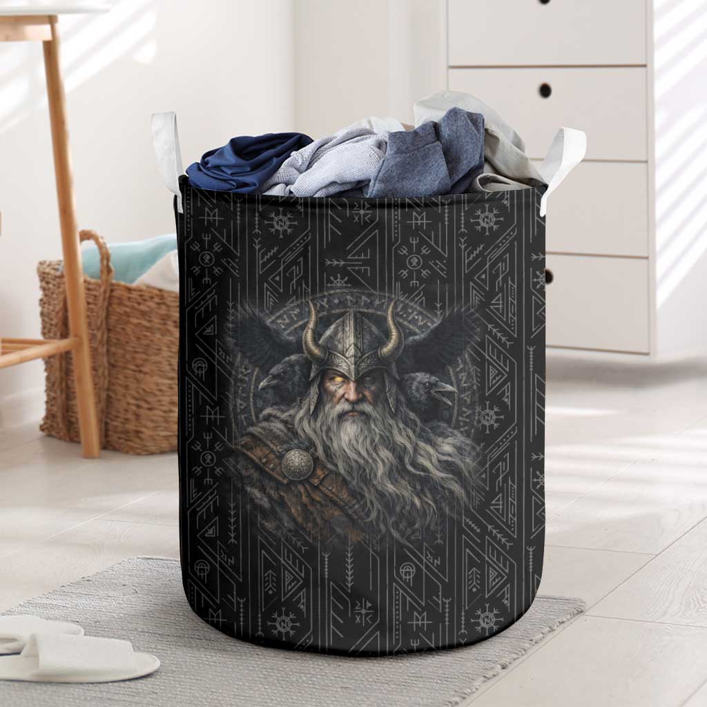 Vikings Odin Laundry Basket with Viking Runes and Ravens Norse Mythology - Wonder Print Shop