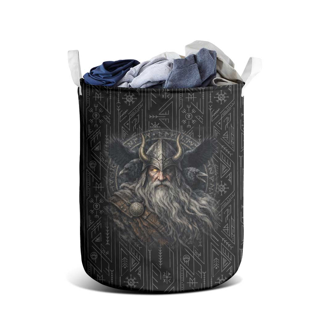 Vikings Odin Laundry Basket with Viking Runes and Ravens Norse Mythology - Wonder Print Shop