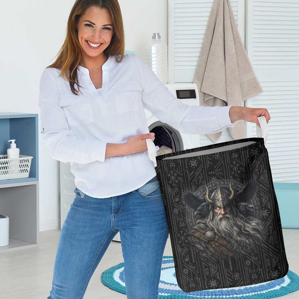 Vikings Odin Laundry Basket with Viking Runes and Ravens Norse Mythology - Wonder Print Shop