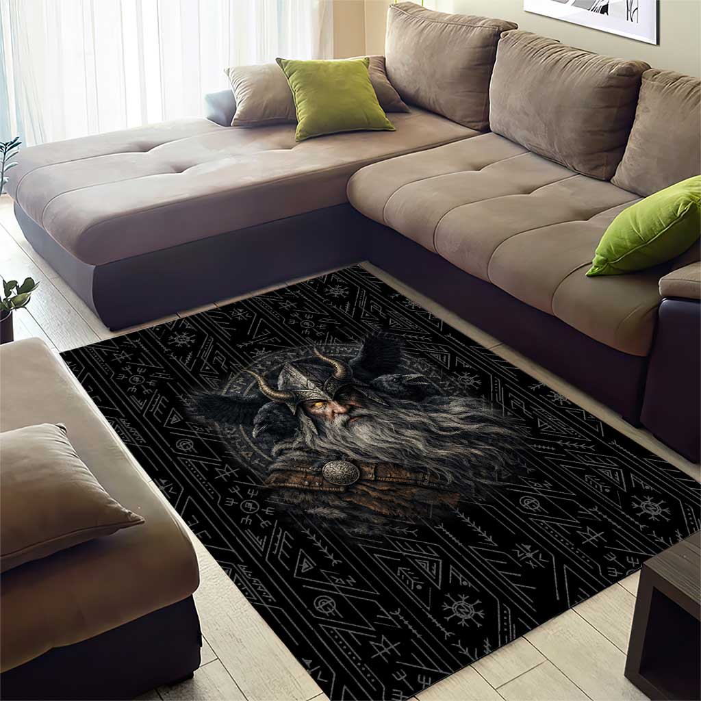 Vikings Odin Area Rug with Viking Runes and Ravens Norse Mythology - Wonder Print Shop