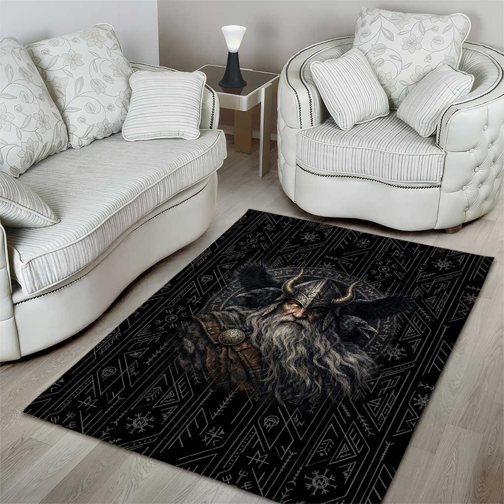 Vikings Odin Area Rug with Viking Runes and Ravens Norse Mythology - Wonder Print Shop