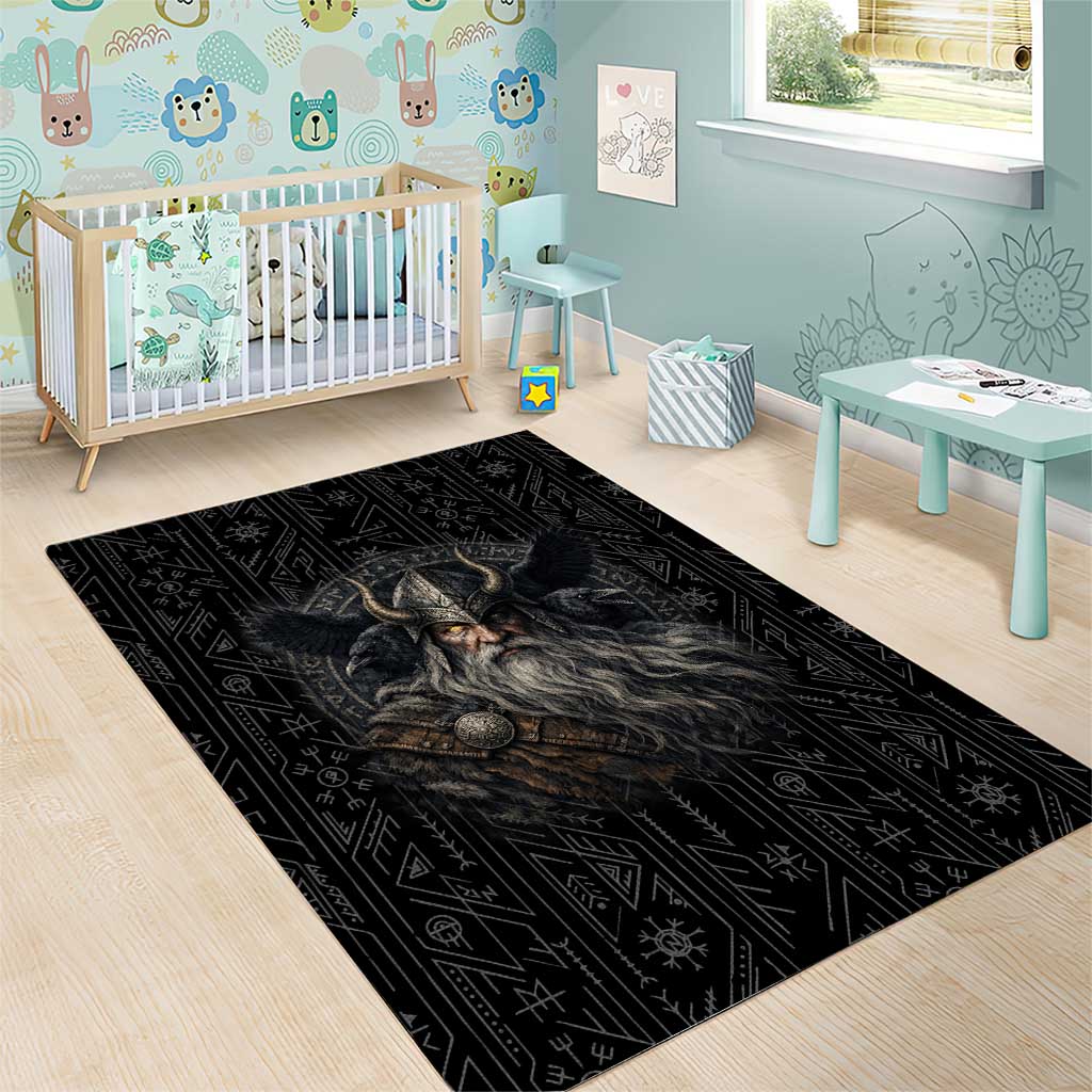 Vikings Odin Area Rug with Viking Runes and Ravens Norse Mythology - Wonder Print Shop