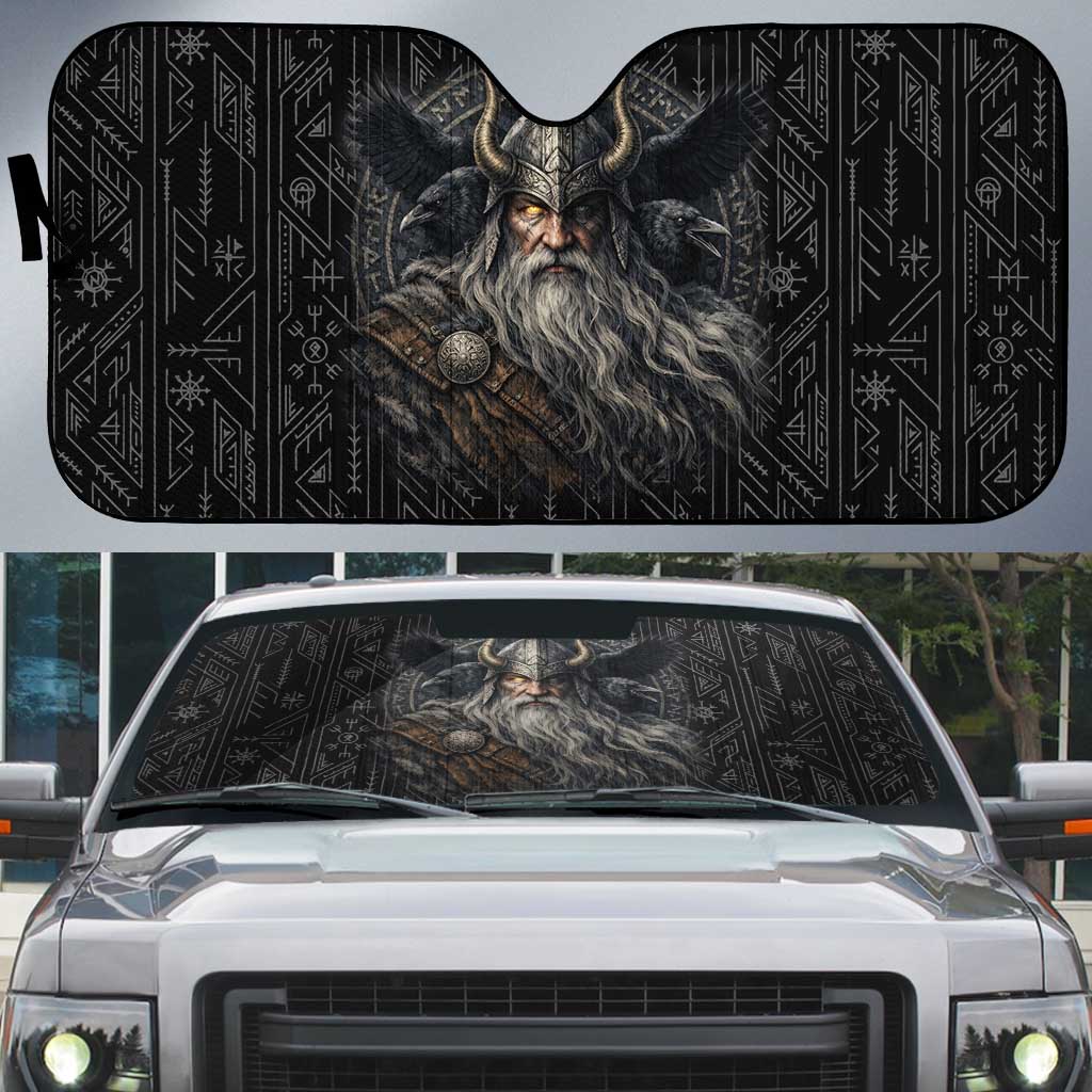 Vikings Odin Auto Sun Shade with Viking Runes and Ravens Norse Mythology - Wonder Print Shop