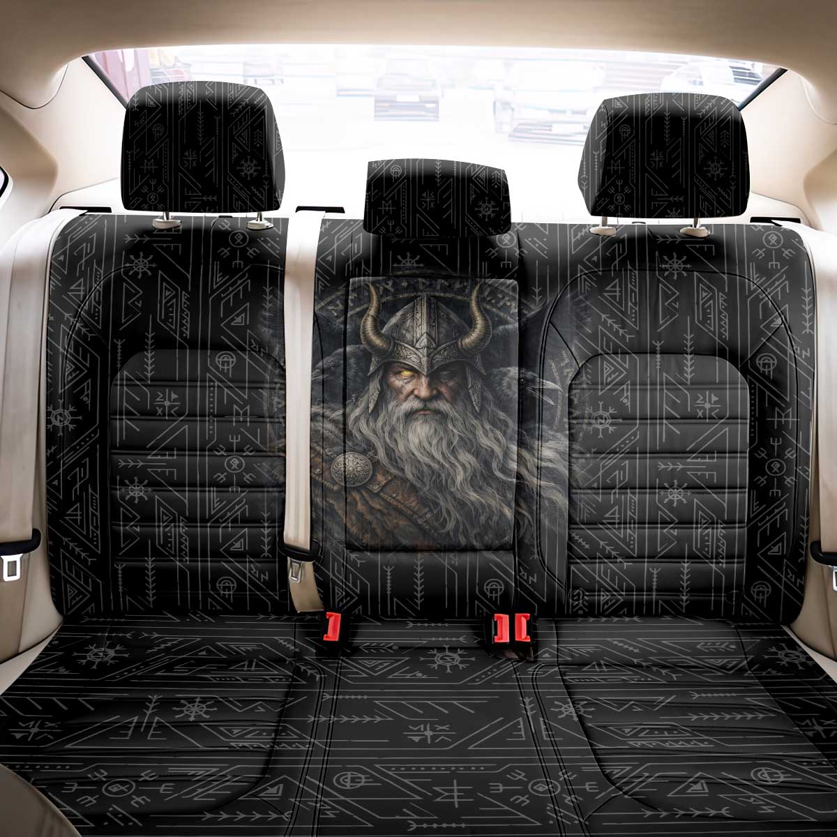 Vikings Odin Back Car Seat Cover with Viking Runes and Ravens Norse Mythology - Wonder Print Shop