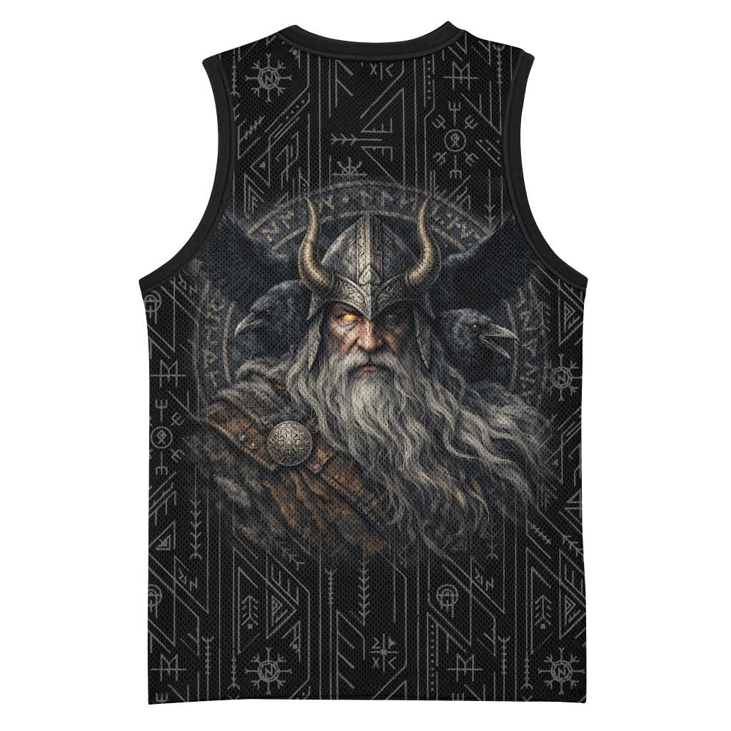 Vikings Odin Basketball Jersey with Viking Runes and Ravens Norse Mythology - Wonder Print Shop