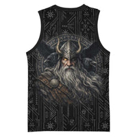 Vikings Odin Basketball Jersey with Viking Runes and Ravens Norse Mythology - Wonder Print Shop