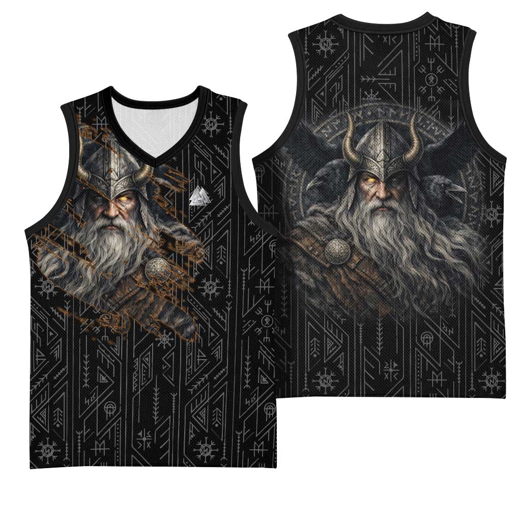 Vikings Odin Basketball Jersey with Viking Runes and Ravens Norse Mythology - Wonder Print Shop