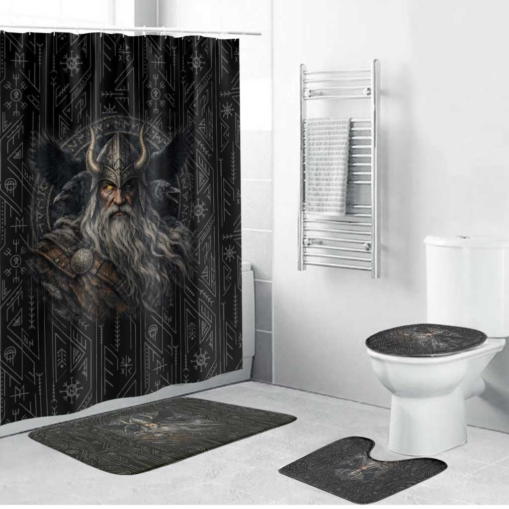 Vikings Odin Bathroom Set with Viking Runes and Ravens Norse Mythology - Wonder Print Shop