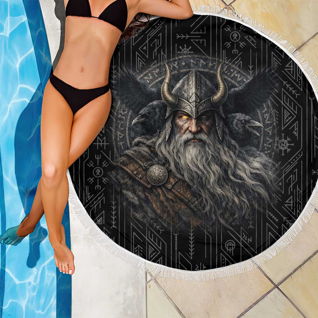 Vikings Odin Beach Blanket with Viking Runes and Ravens Norse Mythology - Wonder Print Shop