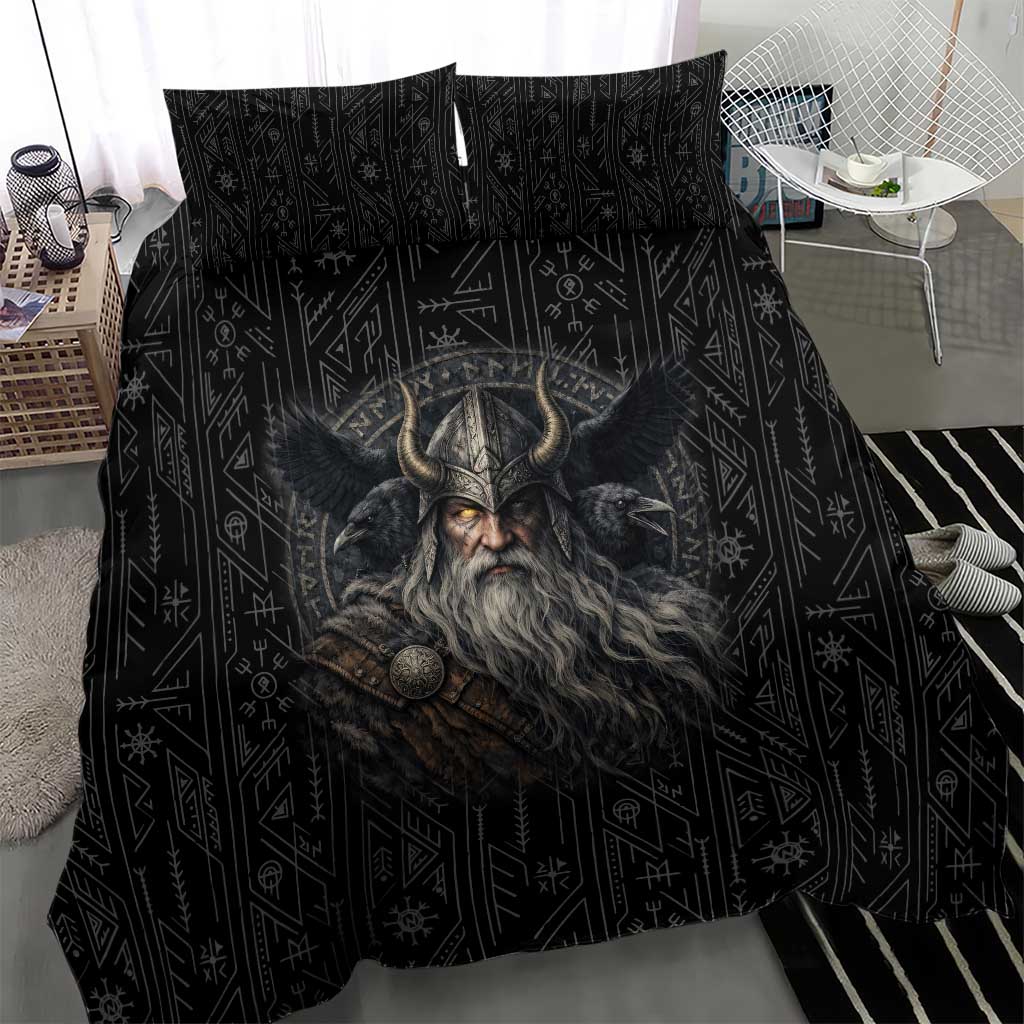 Vikings Odin Bedding Set with Viking Runes and Ravens Norse Mythology - Wonder Print Shop