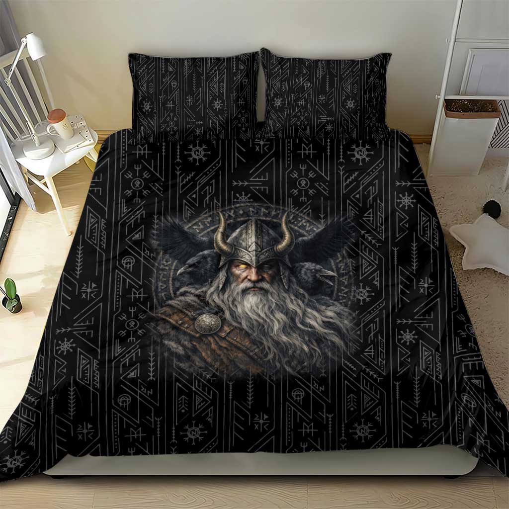 Vikings Odin Bedding Set with Viking Runes and Ravens Norse Mythology - Wonder Print Shop