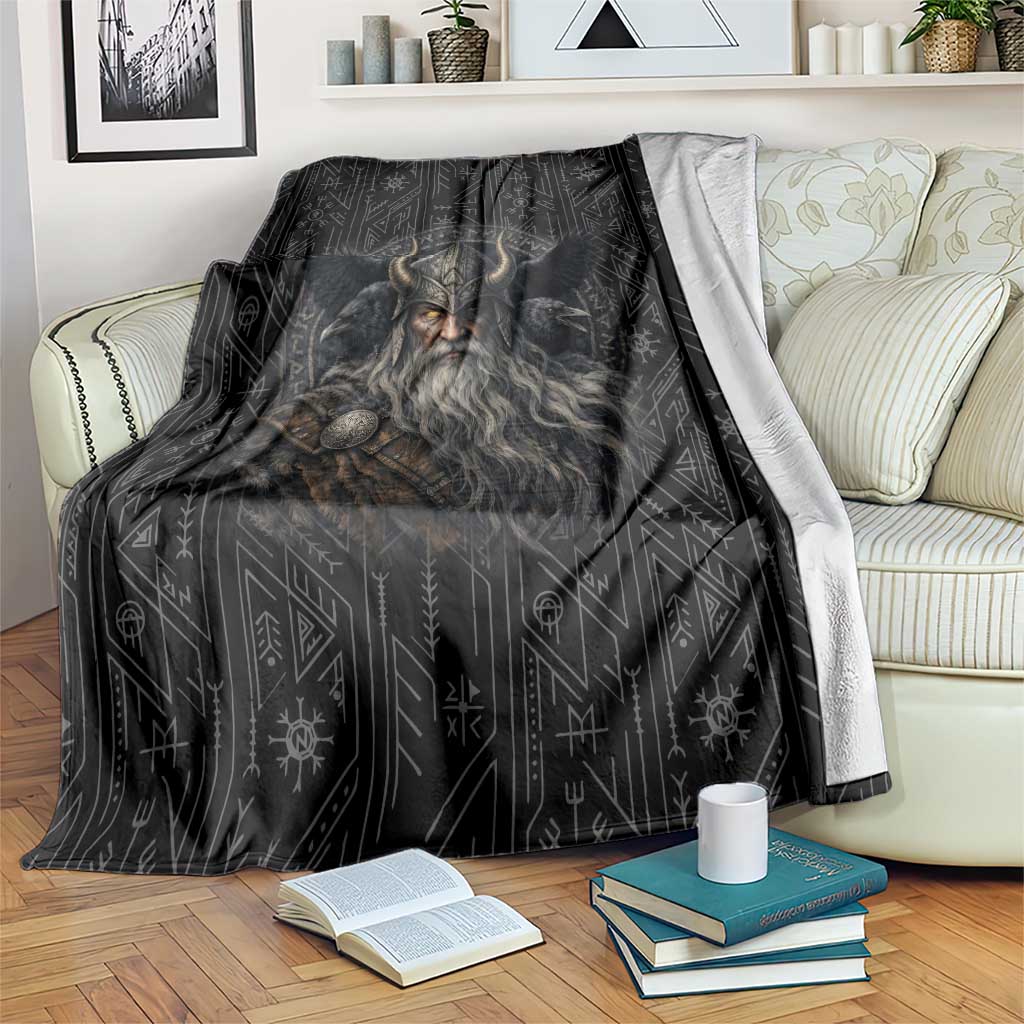 Vikings Odin Blanket with Viking Runes and Ravens Norse Mythology - Wonder Print Shop