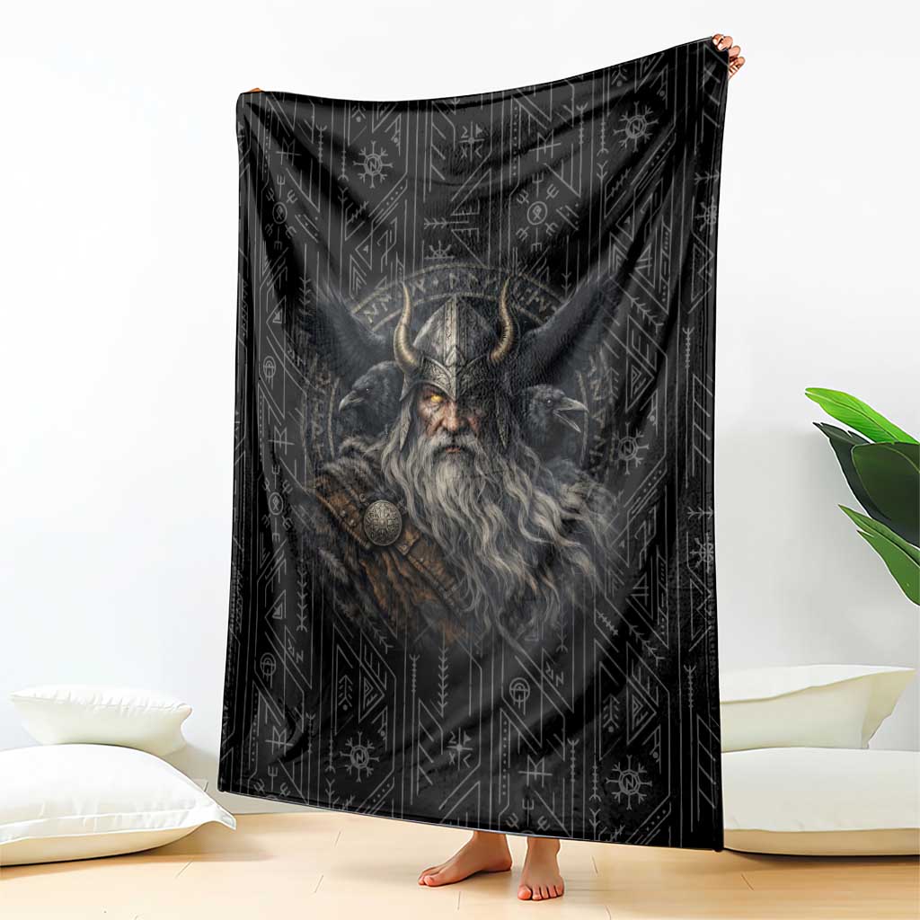 Vikings Odin Blanket with Viking Runes and Ravens Norse Mythology - Wonder Print Shop