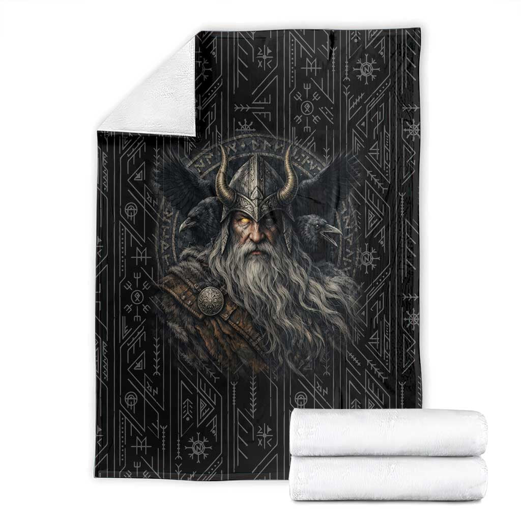 Vikings Odin Blanket with Viking Runes and Ravens Norse Mythology - Wonder Print Shop