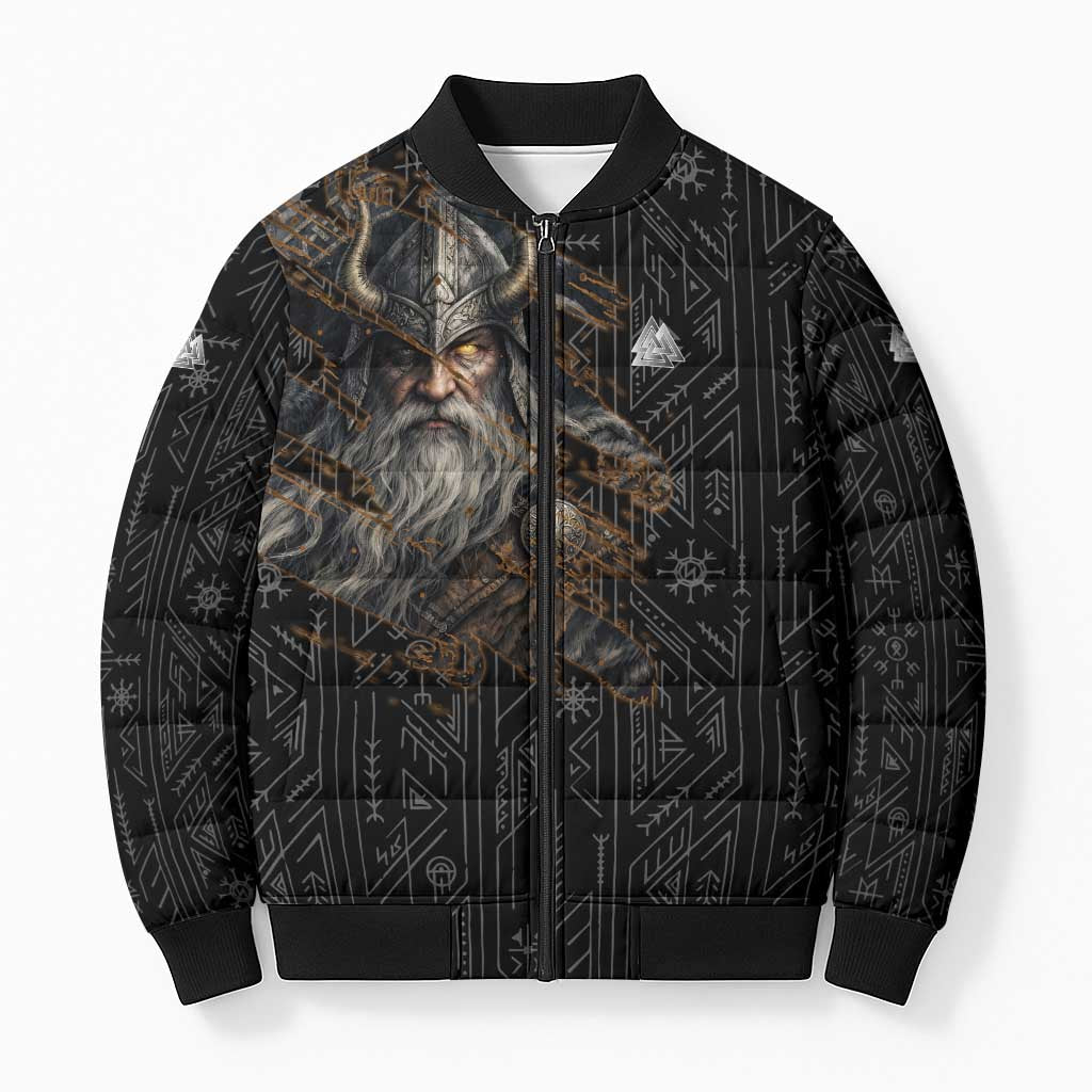 Vikings Odin Bomber Puffer Jacket with Viking Runes and Ravens Norse Mythology - Wonder Print Shop
