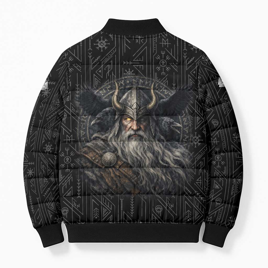 Vikings Odin Bomber Puffer Jacket with Viking Runes and Ravens Norse Mythology - Wonder Print Shop