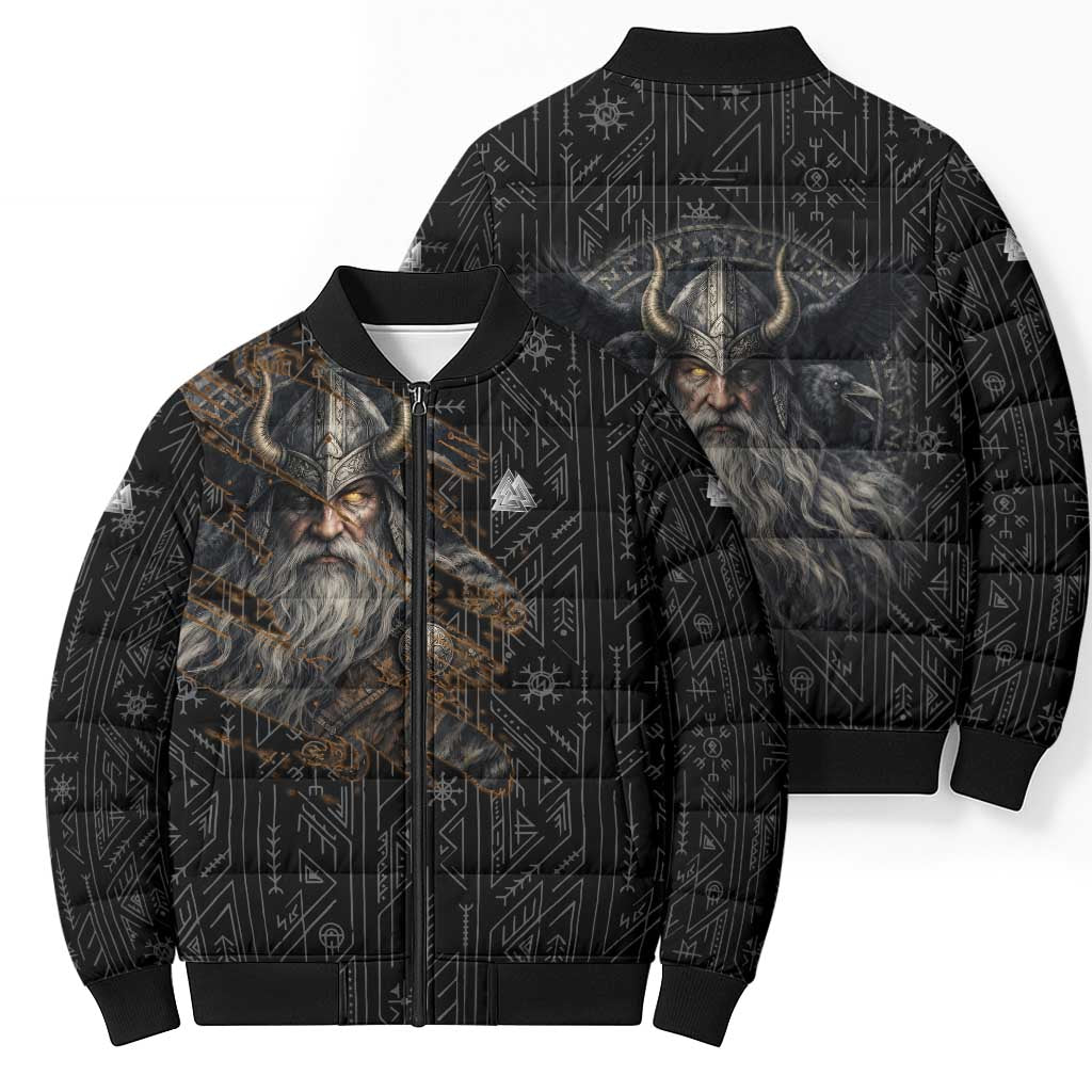 Vikings Odin Bomber Puffer Jacket with Viking Runes and Ravens Norse Mythology - Wonder Print Shop